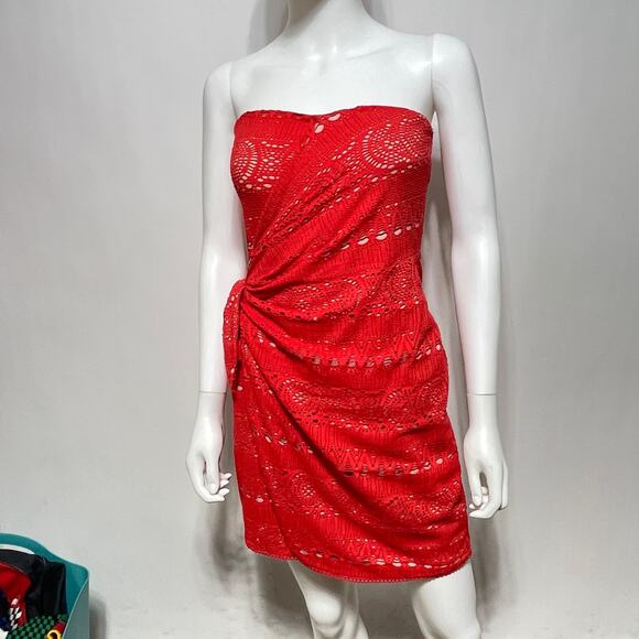 Free People Dress Women's Small Orange Oceanside Crochet Sleeveless Faux Wrap - Picture 13 of 13